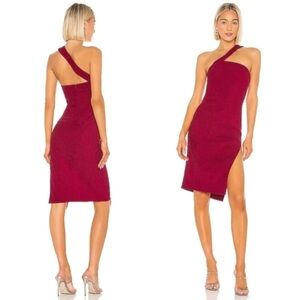 Revolve Lovers + Friends Devin One Shoulder Chili Pepper Red Maroon Midi Dress